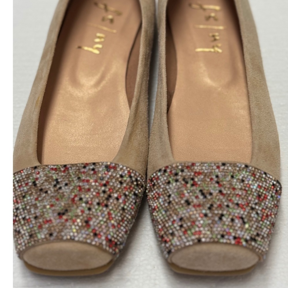 French Sole FS/NY Tan Suede Rhinestone Square Toe Ballet Flats 7316 Size 7B - Picture 6 of 9